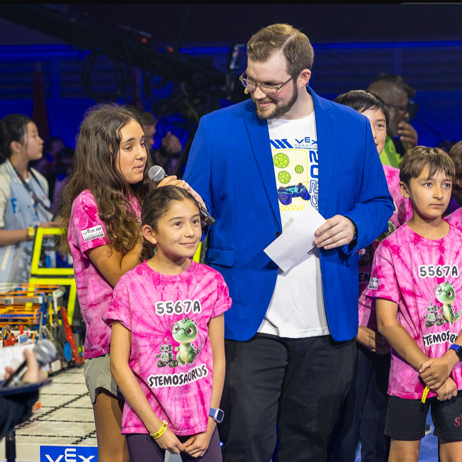 VEX Robotics World Championship host interviews a participant