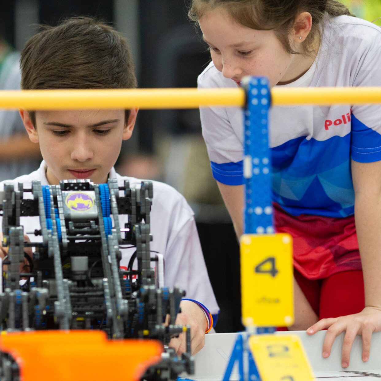 Team works on their robot