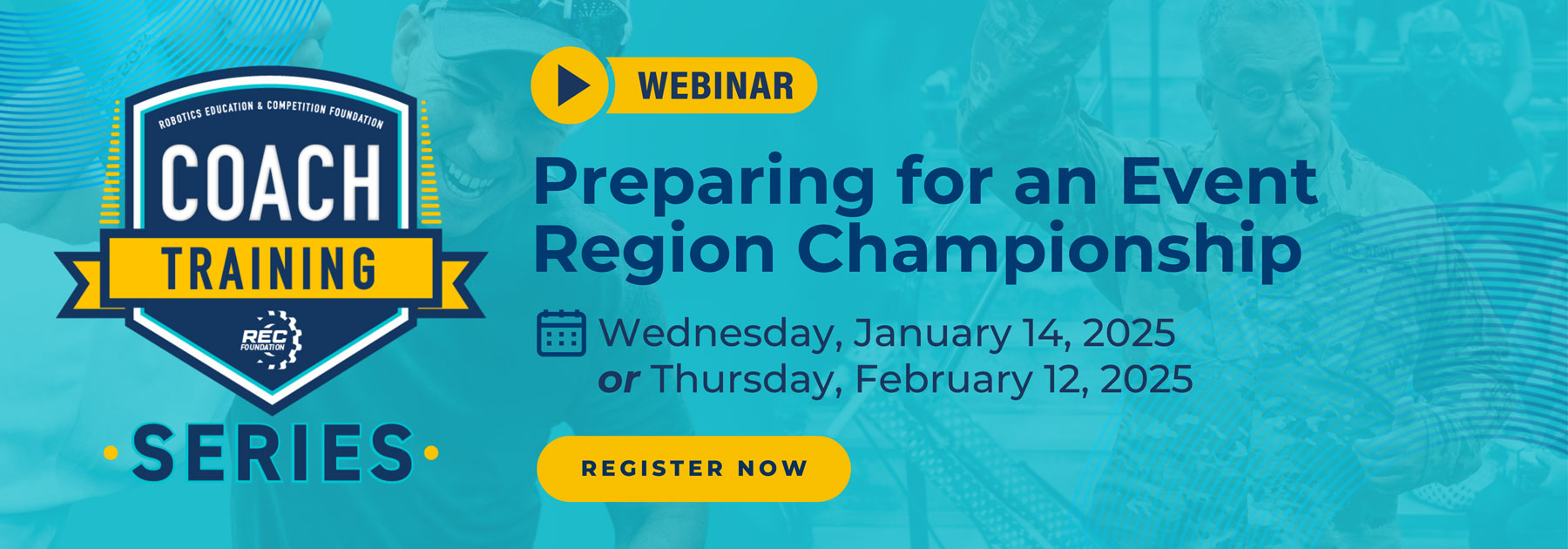 Banner reads, "COACH TRAINING SERIES: Preparing for an Event Region Championship, January 14 or February 12, 2025. REGISTER NOW!"