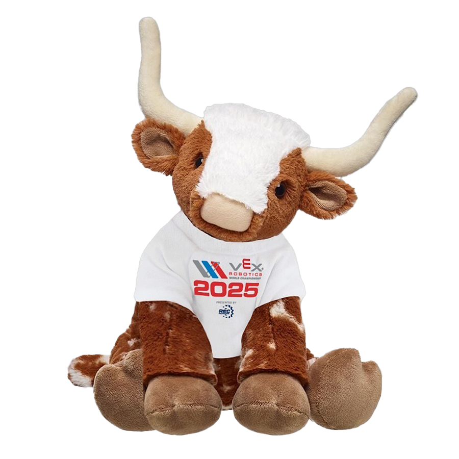 Build a Bear Longhorn wearing a VEX Robotics World Championship 2025 T-shirt.