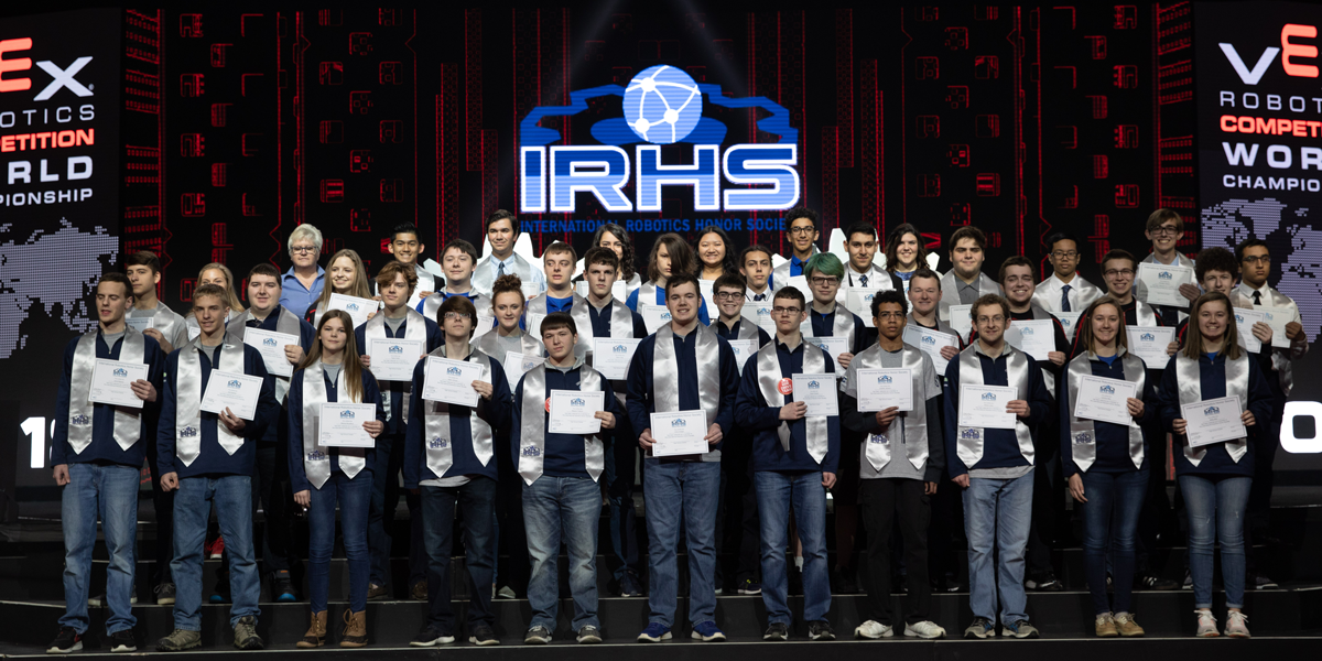 International Robotics Honor Society students recognized on stage at VEX Robotics World Championship