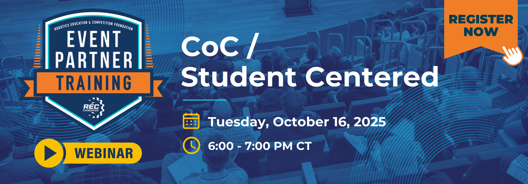Event Partner Training CoC, Student Centered. Tuesday, October 16, 2025, 6:00 - 7:00 PM CT.