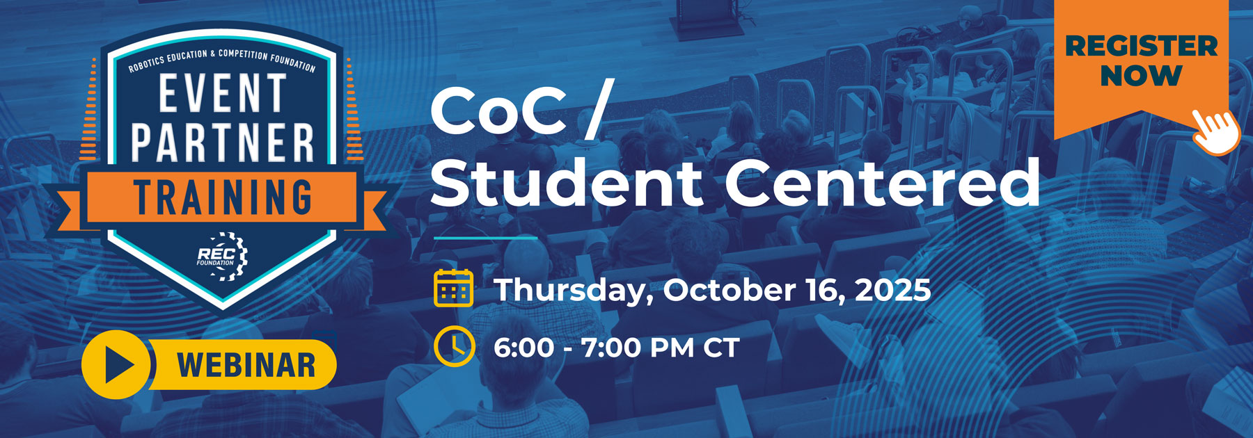 Event Partner Training CoC, Student Centered. Tuesday, October 16, 2025, 6:00 - 7:00 PM CT.