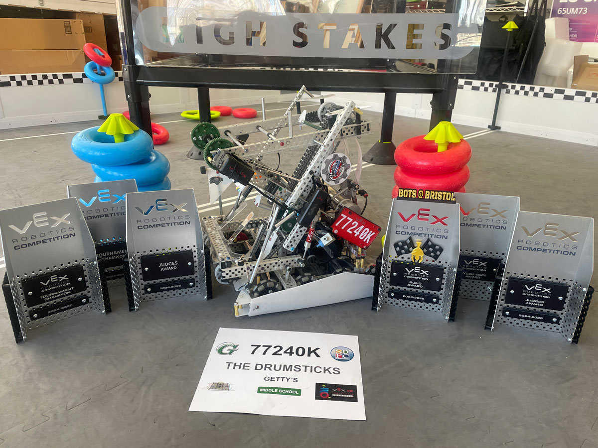 Team 77240K's robot and trophies