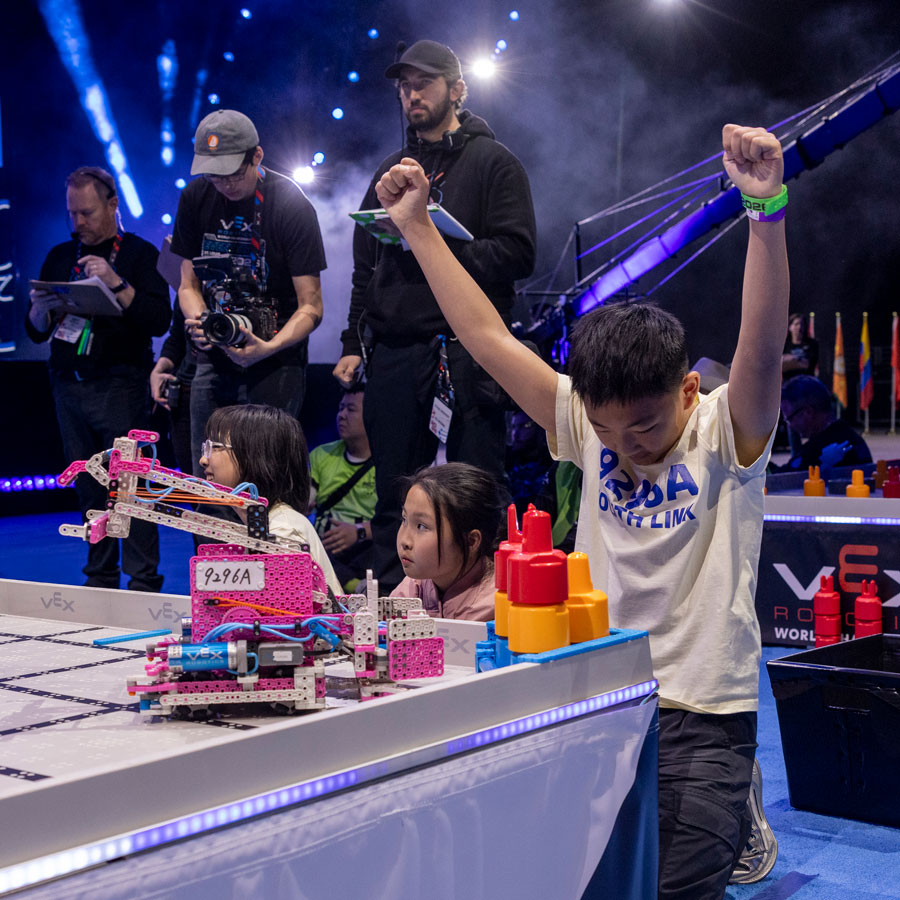Participant celebrates victory at the VEX Robotics World Championship