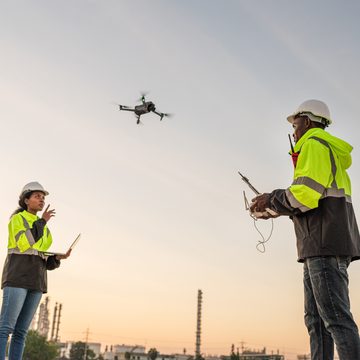 Pilots fly a drone